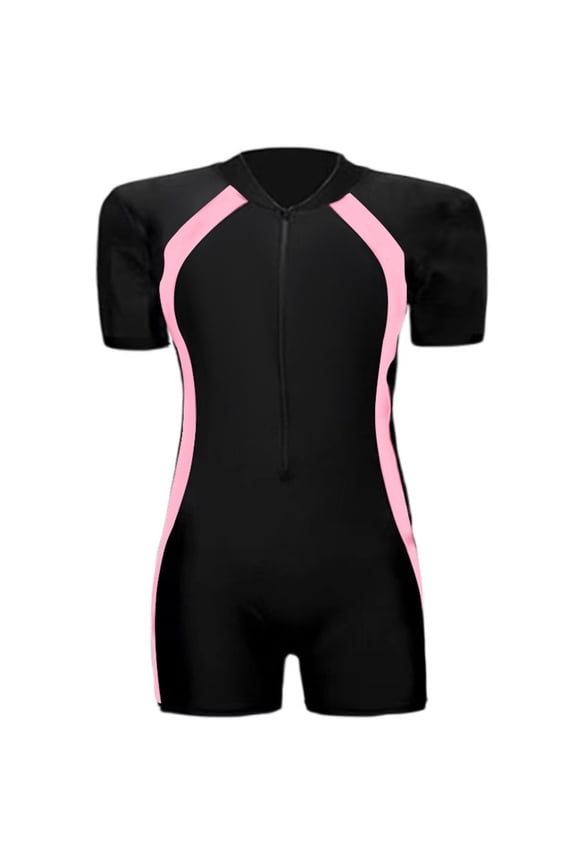 Boys And Girls Athletic One-Piece Swimsuit Surfing Suit Short Sleeve Rash Guard Bathing Suit, Sizes 3-16