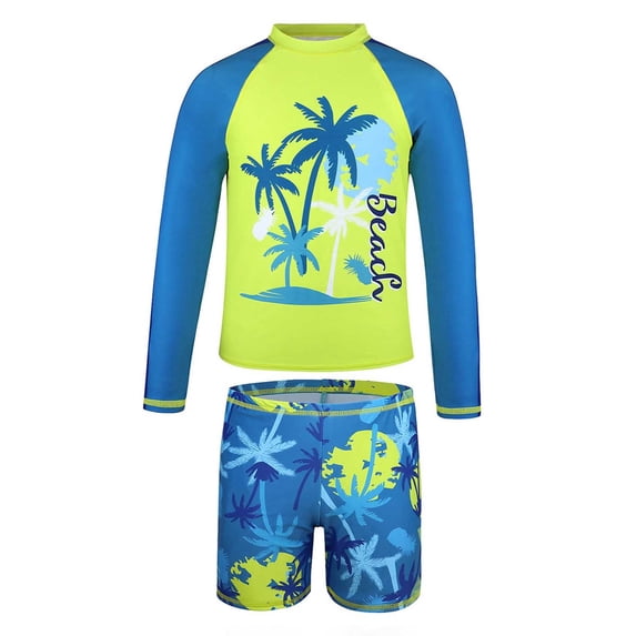 Hiijoy Boys Beach 2 Piece Swimsuit Long Sleeve Rash Guard Shorts Bathing Suit, Sizes 7-12