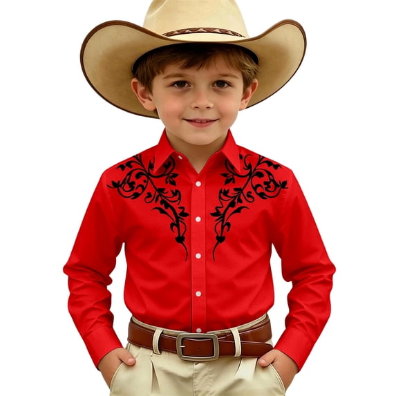 Hiijoy Boys Button Down Western Shirt Casual Youth Long Sleeve Cowboy Shirt, Sizes 6-7