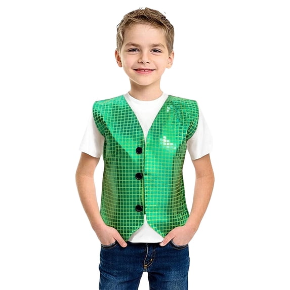 Hiijoy Boys Carnival Themed Vest Shine Up Square Sequin Sleeveless Tops Kids Stage Performance Vest