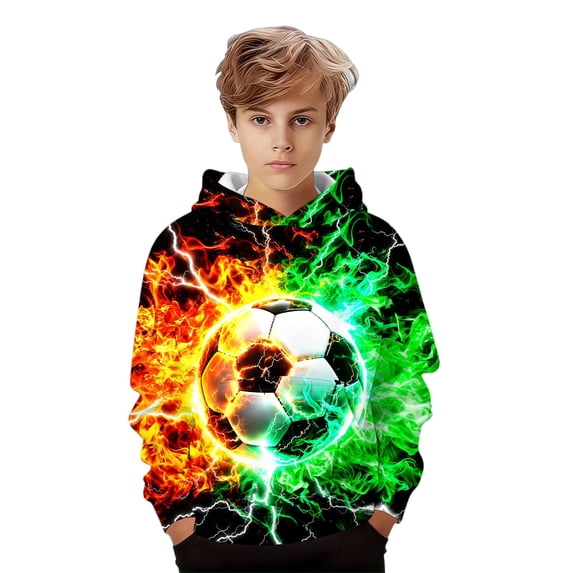 Hiijoy Boys Casual Hoodie 3D Soccer Graphic Hooded Sweatshirt Long Sleeve Pocket Pullover
