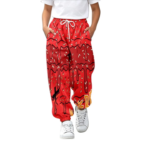 Hiijoy Boys Casual Sweatpants Loose Ice Cream Print Pants Fall Drawstring Pockets Pants