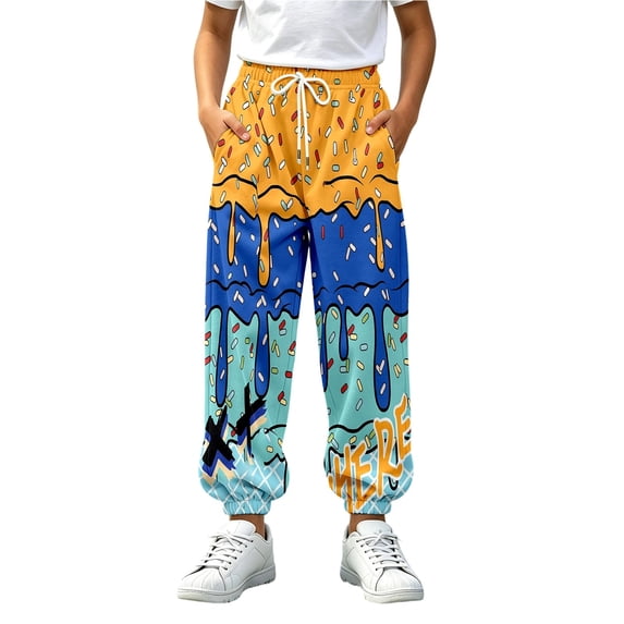 Hiijoy Boys Casual Sweatpants Loose Ice Cream Print Pants Fall Drawstring Pockets Pants