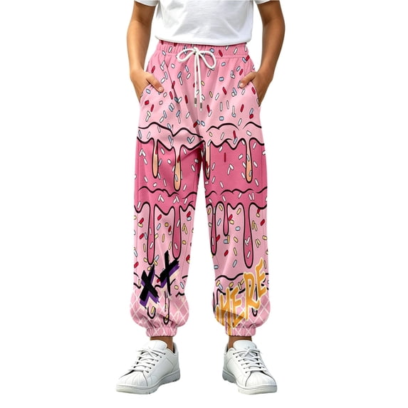 Hiijoy Boys Casual Sweatpants Loose Ice Cream Print Pants Fall Drawstring Pockets Pants