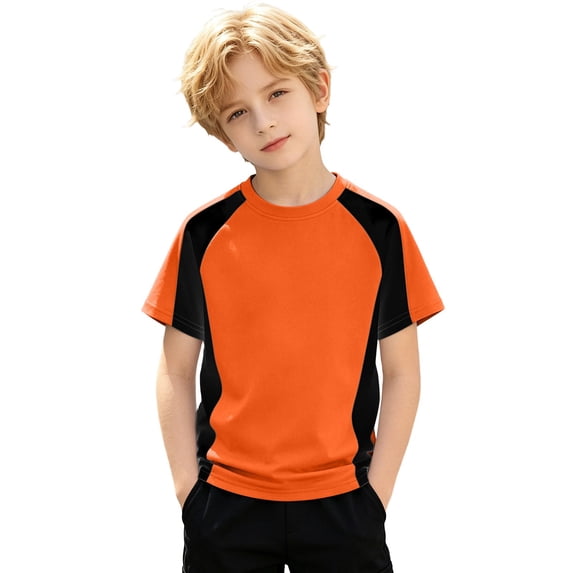 Hiijoy Boys Color Block Short Sleeve T-Shirt Casual Athletic Crew Neck T Shirt, Sizes 3-13