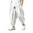 thumbnail image 1 of Hiijoy Boys Cotton Linen Harem Pants Wide Leg Baggy Elastic Ankle Trousers Lightweight Pants, 1 of 3