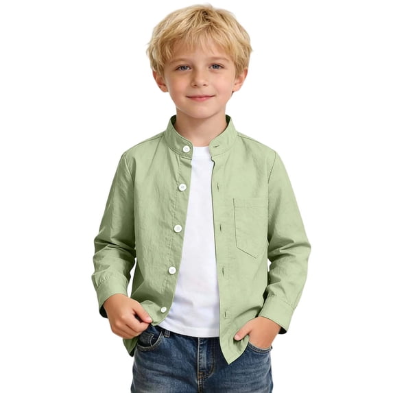 Hiijoy Boys Cotton Long Sleeve Shirt Casual Solid Neck Button Down Shirt, Sizes 5-6