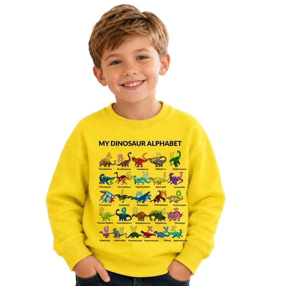 Hiijoy Boys Crewneck Sweatshirts Dinosaur Letter Print Long Sleeve Pullover Kids Casual Fall Tops