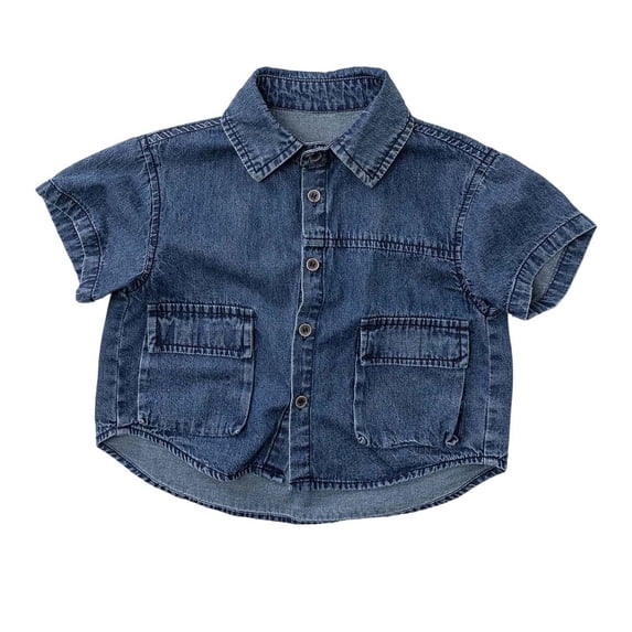 Hiijoy Boys Denim Short Sleeve Shirt Casual Button Down Washed Jean Shirt Top, Sizes 18-24M
