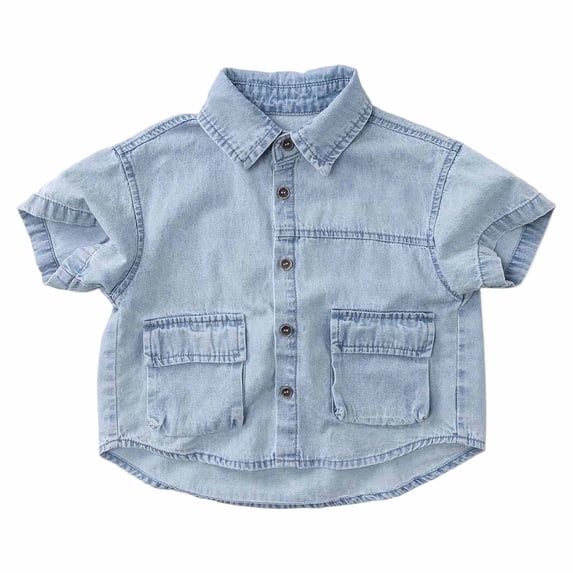Hiijoy Boys Denim Short Sleeve Shirt Casual Button Down Washed Jean Shirt Top, Sizes 3-4
