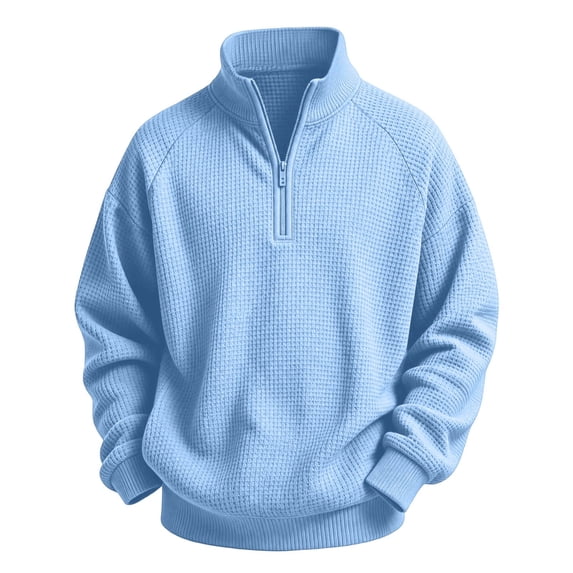 Hiijoy Boys Fall Winter Sweater Waffle Neck Half Zip Sweater Long Sleeve Pullover