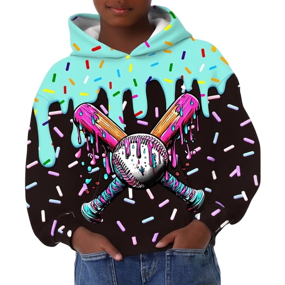 Hiijoy Boys Hoodies Ice Cream Baseball Graphic Long Sleeve Pullover Casual Fall Sweatshirts