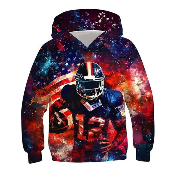 Hiijoy Boys Football Print Athletic Hoodie Long Sleeve Hooded Sweatshirt Sportwear, Red