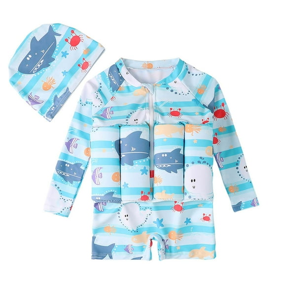Hiijoy Boys Girls Cartoon Print Long Sleeve Buoyancy Swimsuit Rash Guard Surfing Suit
