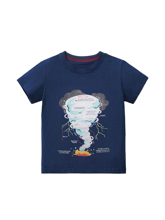 Boys Graphic T-Shirt Tornado Print Short Sleeve Tee Kids Casual Summer Comfy Tshirt