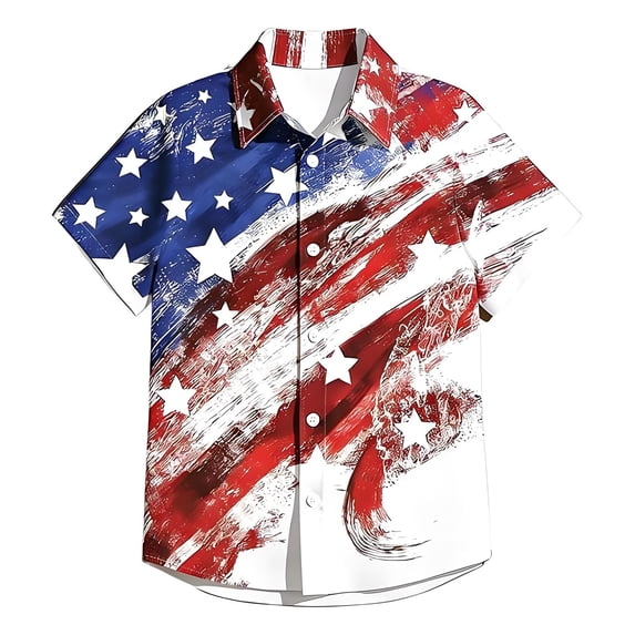 Hiijoy Boys Independence Day Short Sleeve Shirt Summer Button Down Shirt Top, Sizes 5-6