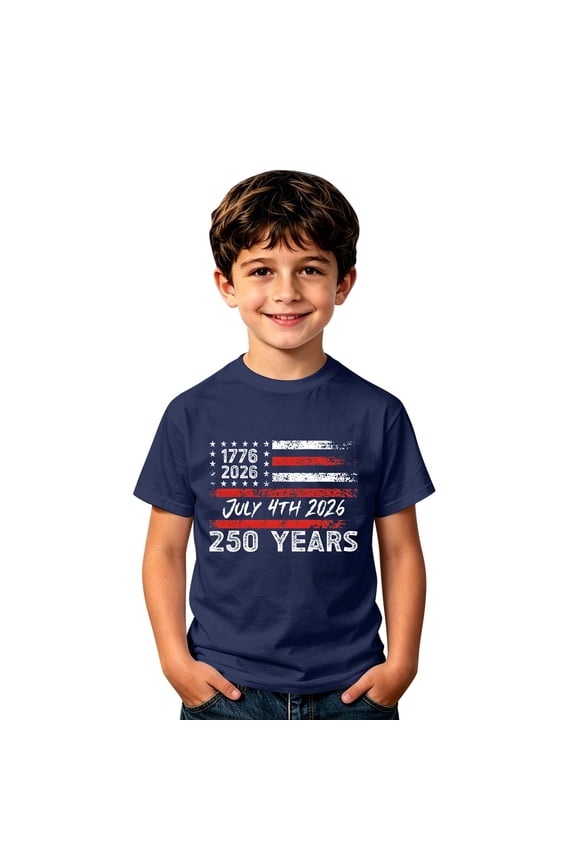 Boys Independence Day Tshirt Short Sleeve Crew Neck T Shirt Summer Tee, Sizes 4-5