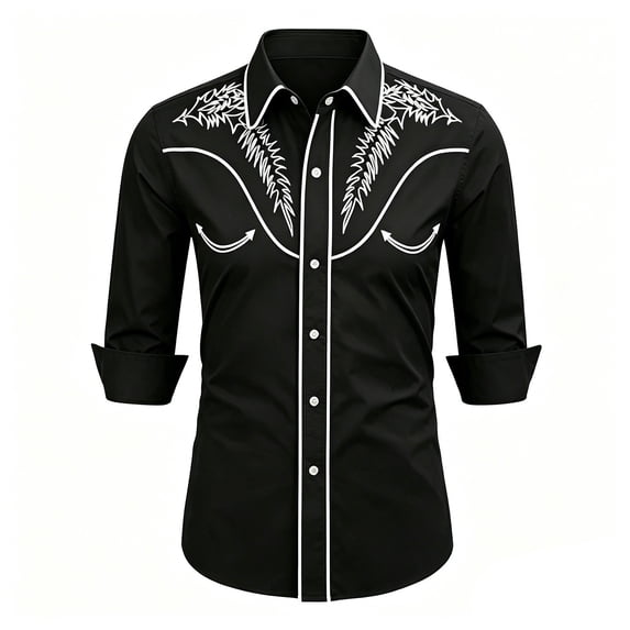 Hiijoy Boys Long Sleeve Western Cowboy Shirt Vintage Button Down Shirt Top, Sizes 4-5
