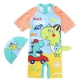 thumbnail image 1 of Hiijoy Boys One-Piece Swimsuit Cartoon Print Short Sleeve Bathing Suit & Hat UPF 50+ Swimwear Set, Sizes 12M-5T, 1 of 2