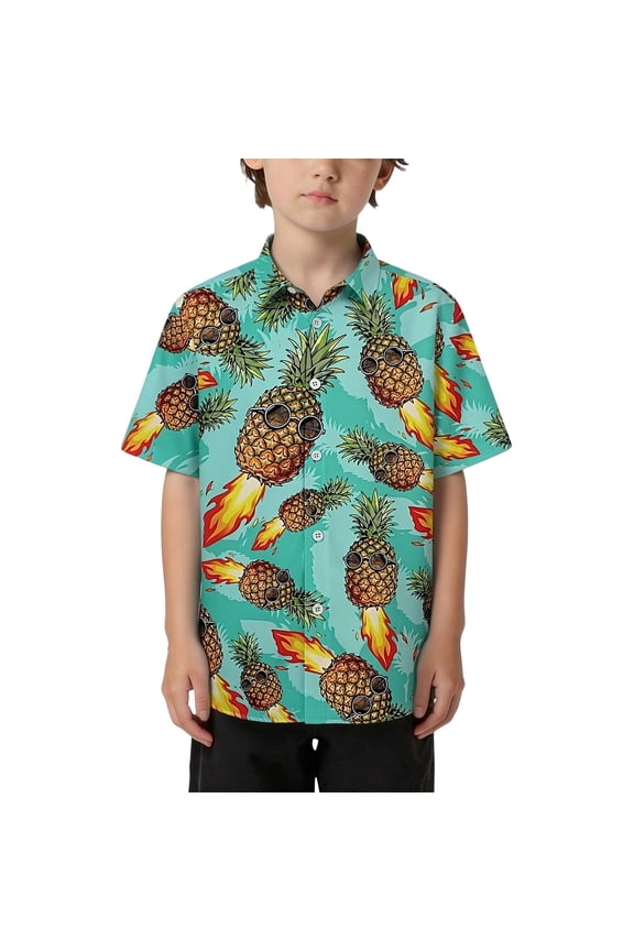 Boys Pineapple Print Beach Shirt Summer Short Sleeve Button Up Shirt, Sizes 5-6