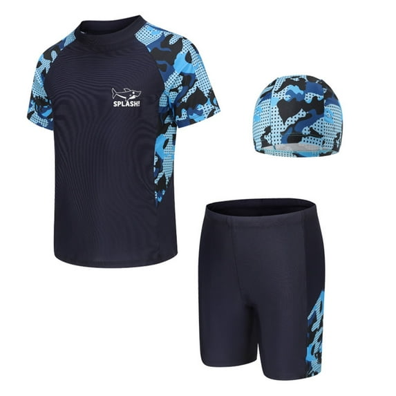 Hiijoy Boys Quick Drying Swimsuit Rash Guard Swim Trunks Hat Swimwear Set, 3-Piece, Sizes 5-16