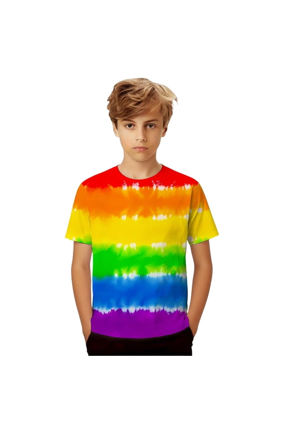 Boys Rainbow Colorful T-Shirt Short Sleeve Crew Neck T Shirt, Sizes 12-13