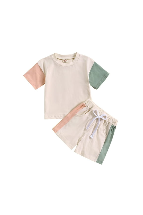 Boys' Short Sleeve Crewneck Tee Shirt Plaid Shorts Tracksuit Daily 2Pcs Outfit Set