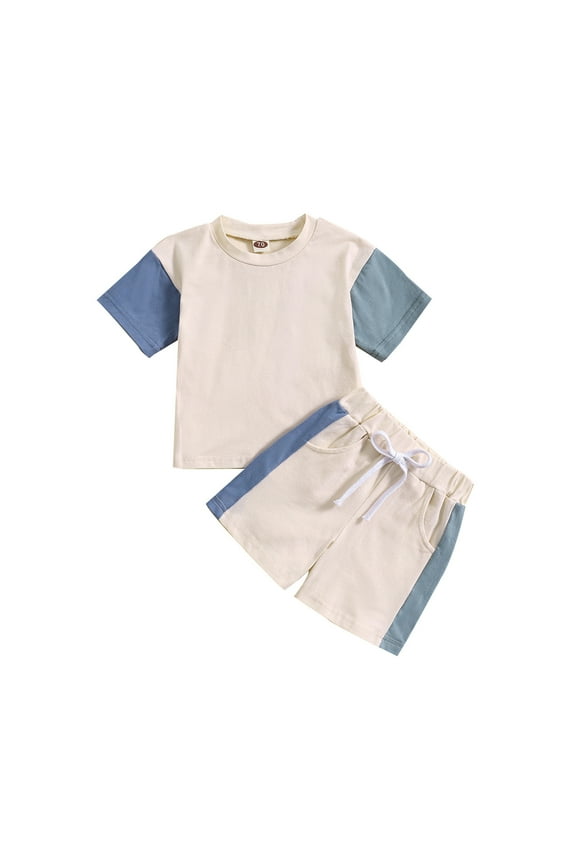 Boys' Short Sleeve Crewneck Tshirt Plaid Shorts Tracksuit Summer 2-Piece Outfits