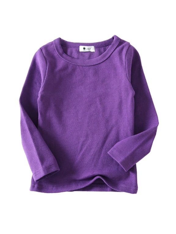 Boys Spring Fall Base Layer Tshirt Crew Neck Long Sleeve T-Shirt Solid Color Tee