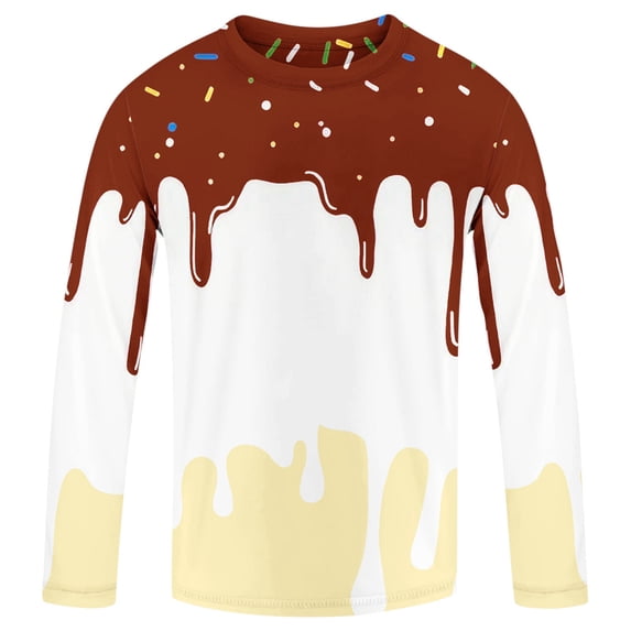 Hiijoy Boys UPF 50+ Long Sleeve Rash Guard Quick-Dry Ice-Cream Swim Shirt Top, Sizes 3-4