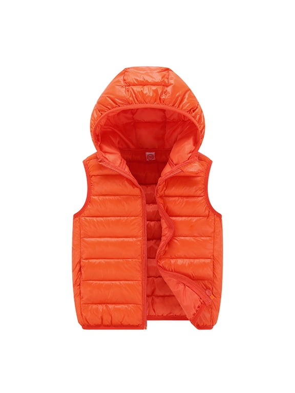 Boys Winter Puffer Vest Kids Full Zip Hooded Puffer Vest Sleeveless Warm Jacket
