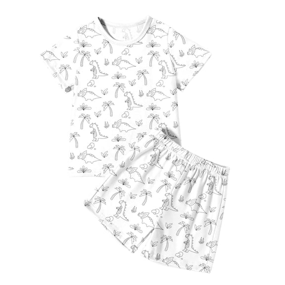 Hiijoy DIY Hand Drawn Pajamas for Boys Sleepwear Dinosaur Print Shorts Set, Sizes 3-4T