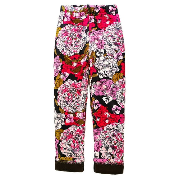 Hiijoy Floral Fleece Thermal Pants for Girls Elastic Waist Casual Leggings Slim Fit Soft Trousers