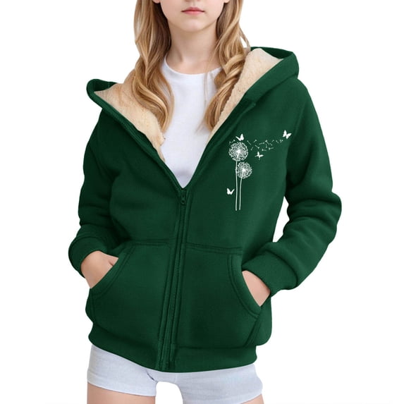 Hiijoy Girl Fleece Sherpa Lined Zip Up Hoodie Fall Winter Warm Hooded Sweatshirt Outerwear