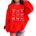thumbnail image 1 of Hiijoy Girl Hoodie Bow Print Drop Shoulder Pullover Hooded Sweatshirt, Red, Sizes 4-13, 1 of 3