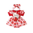 thumbnail image 1 of Hiijoy Girl Short Sleeve Ribbed Strawberry Print Romper Bodysuit Dress Headband Set, 1 of 6