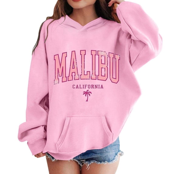 Hiijoy Girl's Preppy Hoodie Letter Graphic Loose Cute Pullover Sweatshirt, Pink, Sizes 4-13