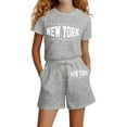 thumbnail image 1 of Hiijoy Girls 2 Piece Outfits New York Printed Short Sleeve T-Shirt Shorts Set, 1 of 5