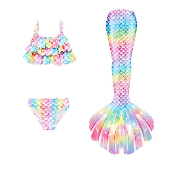 Hiijoy Girls 3-Piece Swimsuit Ruffle Bikini Set & Fish Tail Performance Bathing Suit, Sizes 4-13
