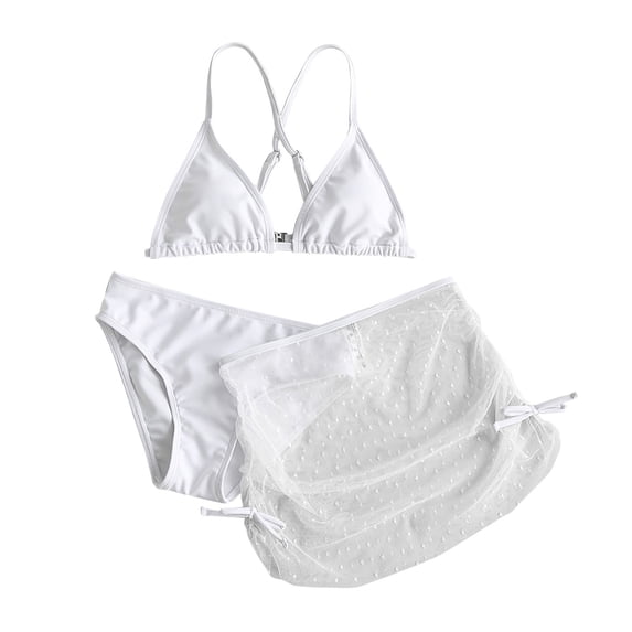 Hiijoy Girls 3-Piece Swimsuit Soild Bikini Bathing Suit Beach Swimwear Set, Sizes 8-16