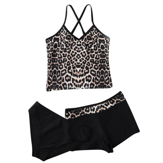 Hiijoy Girls 3 Piece Swimsuits Bathing Suit Leopard Tankini Set with Boyshorts, Sizes 6-14