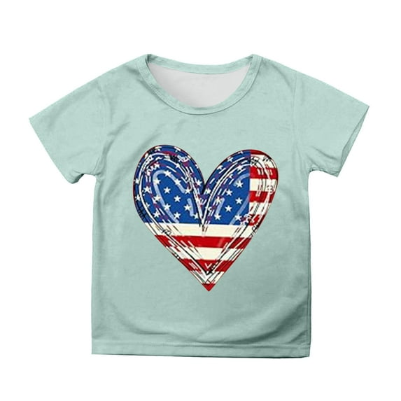 Hiijoy Girls 4th of July Americana Graphic Tee Short Sleeve Crewneck T-Shirt, Sizes 3-13