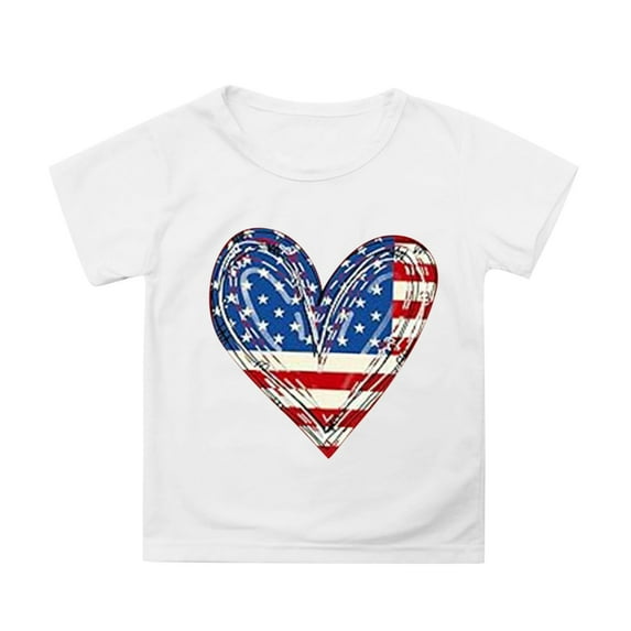 Hiijoy Girls 4th of July Americana Graphic Tee Short Sleeve Crewneck T-Shirt, Sizes 3-13
