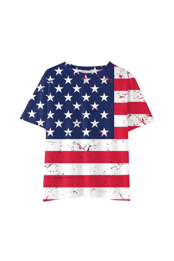 Girls 4th of July T-Shirt Short Sleeve Americana T Shirt Summer Crew Neck Tshirt