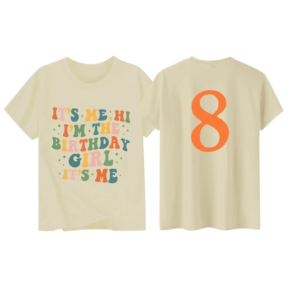 Hiijoy Girls 8Th Birthday T Shirt Summer Letter Print Short Sleeve T-Shirt, Sizes 8-9