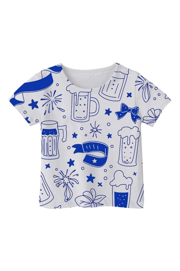 Girls Americana T-Shirt Short Sleeve Crew Neck T Shirt Summer Casual Tshirt