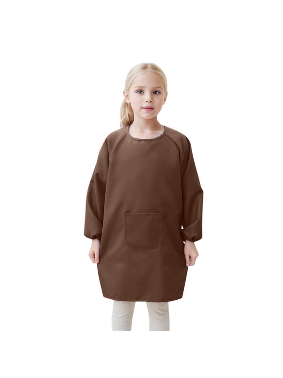 Girls Art Smock Long Sleeve Painting Apron with Pocket Kids Waterproof Artist Paint Shirt