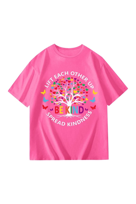 Girls "Be Kind" Themed Graphic Tee Short Sleeve Crew Neck T-Shirt Top, Sizes 3-4