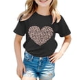 thumbnail image 1 of Hiijoy Girls Black Tee Shirt Leopard Heart Print Casual Short Sleeves O Neck Tshirt, Sizes 3-13, 1 of 3