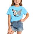 thumbnail image 1 of Hiijoy Girls Blue Tee Shirt Butterfly Graphic Loose Fit Short Sleeves Tshirt, Sizes 2-14, 1 of 4